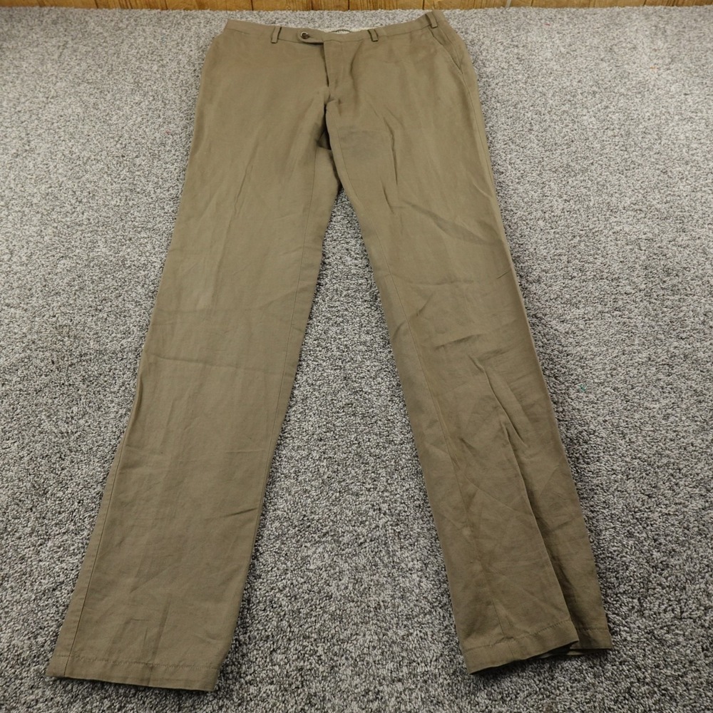 Suit Supply Pants Mens 38X37 Brown Linen Cotton Chino Dress‎ Trouser Slacks Flat